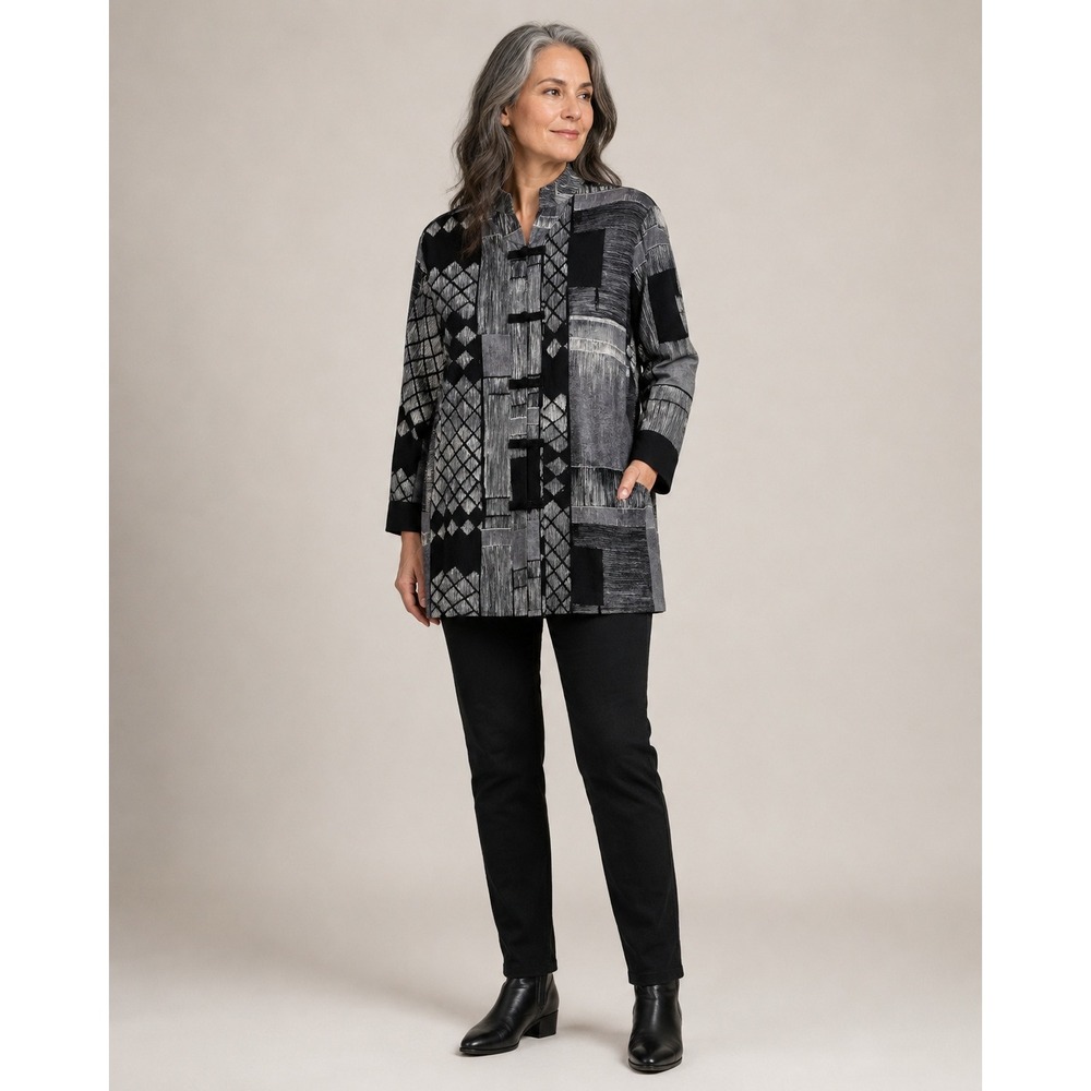 Vintage Jams World‎ Nori Set Jacket Camisole Black Gray Abstract Geometric Small
